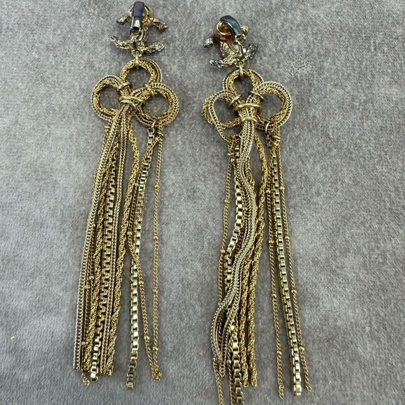 CHANEL CC Gold Chain Dangle Long Clip on Earrings - Picture 8 of 11